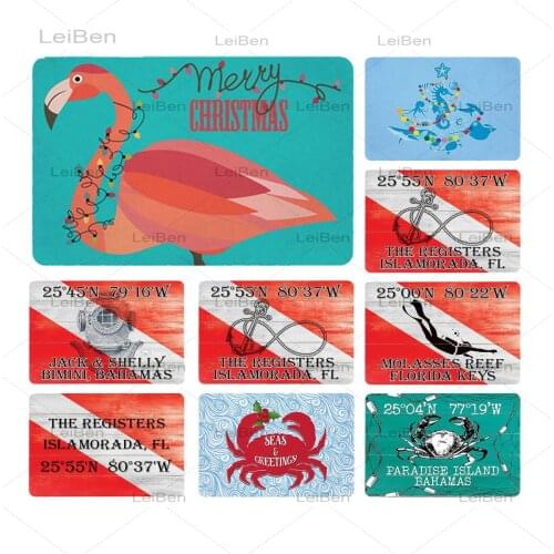 Retro Metal Tin Sign Deep Sea Diving Crab Flamingo Metal Plaque Home Decoration Bar Pub Club Metal Plate Game Room Wall Sticker