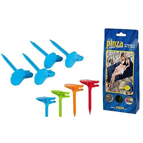 Set 4 spikes holding beach towels, Pincho plastic supports, random Color