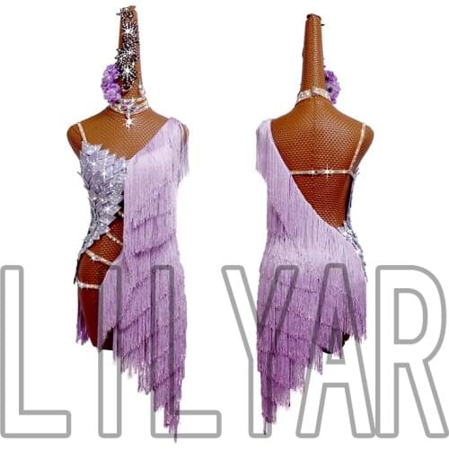 New Latin dance skirt competition skirt performance Skirt Adult custom purple tassel sexy dance skirt