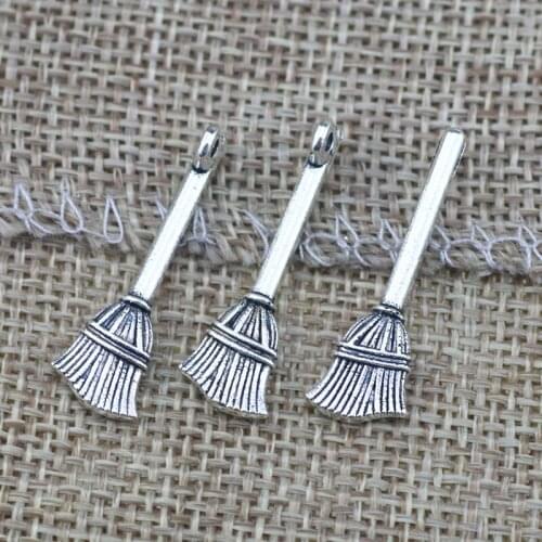 Newness 20 Pieces 9*27mm Mixed Alloy Antique Silver Color Broom House Charms Keychain Pendant Accessory For DIY Jewelry Making