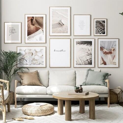 Landscape Sand Woman Leaves Beach Shells Wall Art Canvas Painting Nordic Posters And Prints Modern Pictures Living Room Decor