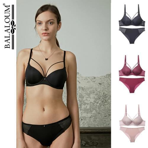 Sexy 3/4 Cup Bra Sets for Women Wireless Thin Bandage Cotton Breathable Comfortable Underwear Solid Color Lingerie Set