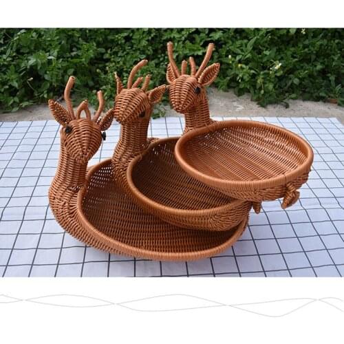 Rattan Woven Fruit Basket Cute Shape Fruit Bowls Tray Vegetable Snack Basket Novelty Animal Shaped B99