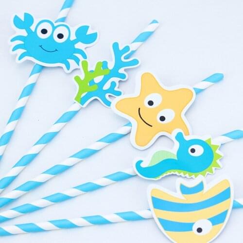 Under the Sea Theme Party Paper Straws Marine Creatures Drinking Paper Straw Baby Kids Event Birthday Party Decorations Supplies