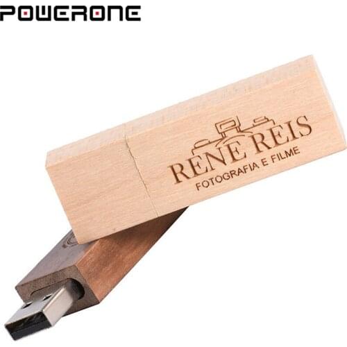 POWERONE free custom logo wooden usb flash drive with box pen drive 64gb 32gb 16gb 4gb U disk memory card pendrive personal gift