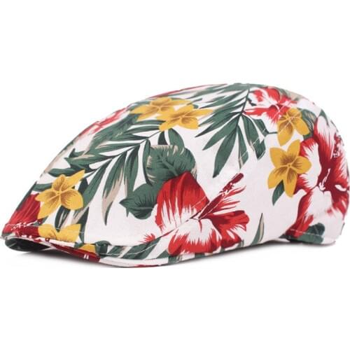 QBHAT Flower Printing Newsboy Caps Women Cotton Casual Flat Driving Golf Cabbie Caps Fashion Street Dress Casquette Hat