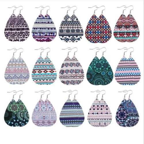 New Fashion Ethnic Style Totem Double-Sided Printed Leather Water Drop Earrings Earrings Retro Simple Friends Gifts