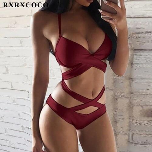 RXRXCOCO One Piece Swimsuit Push Up Bikini Set High Waist Bikini High Cut Bathing Suit Women Beachwear Biquini Swimwear Women