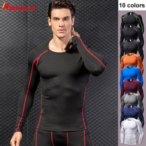 ROEGADYN Long Sleeve Sports T-Shirt Work Out Gym Clothing Sport Shirt Men Fitness Running T Shirt Quick Dry Running Top Men