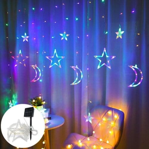 Moon Star Solar Led Lights Outdoor Street Garland Christmas Home Decor Curtain Fairy Lights Christmas Holiday Lighting Wedding