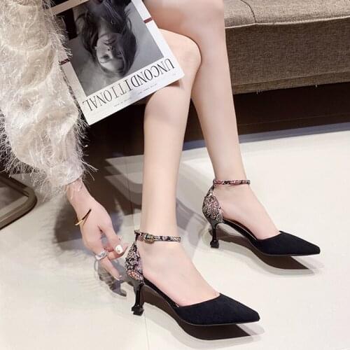 Womens Banquet Shoes Sexy Mature Vintage Pattern Womens Shoes Wild Pumps Fashion Womens High Heel Pointed Zapatos Mujer W37-47