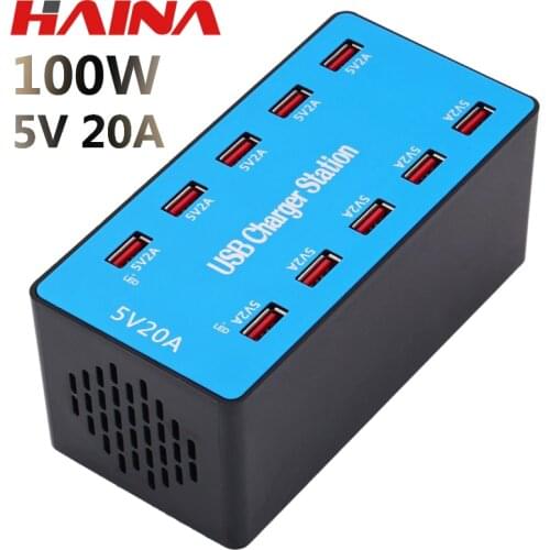 100W 10-Port Universal Phone Charger Multi USB HUB Fast Charging Station Desktop Chargers 50V 20A QC3.0 Fast Charger for Phone