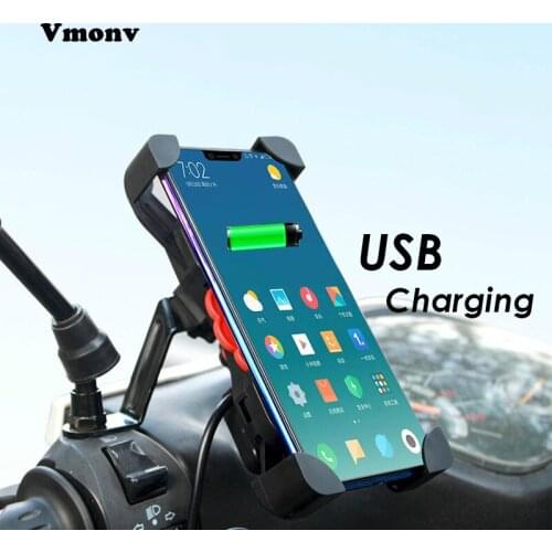 Auto Lock Motorcycle Cell Phone Holder With USB Charger 360 Rotation Universal SmartPhone Bracket Mount For iPhone 7 8 X Samsung