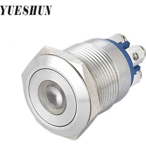 YUESHUN 19mm Light Switch Flat Round Front Shape LED Momentary Push Button Switch Screw Terminal Stainless Steel Switch