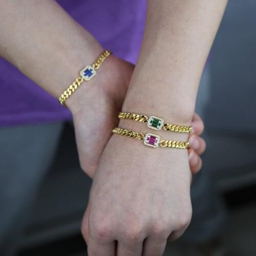 Gold Color 5mm Cuban Chain with charm Bracelet For Women Simple Curb Chain Bracelet Chunky Thick Hip Hop Punk cz Jewelry Gifts