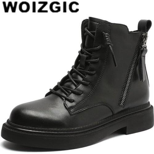 DONGNANFENG Womens Female Woman Ankle White Short Genuine Leather Boots Martin Shoes Zipper Lace Up Korean Autumn Locomotive