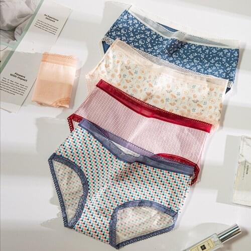 Womens Floral Panties Cotton Mid Waist Underwear for Girls Breathable Seamless Briefs Comfortable Cute Sexy Lace Lingerie XXL