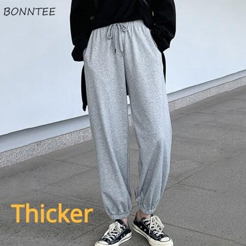 Women Casual Pants Thickening Ankle-length High Waist Solid Ulzzang All-match Soft School Girl Stylish Female Autumn Hot Selling