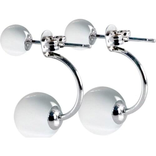 S925 Silver Earring Smooth Cats Eye Stone Stud Earring For Women Wedding Gift Lady Girl Fashion Zircon Jewelry