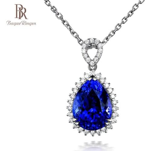 Bague Ringen Luxury Water Drop Shaped Gemstone Pendant Sapphire Necklace for Women Silver 925 Jewelry Engagement Party Banquet