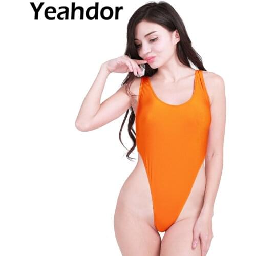 Womens Sexy One Piece Bodysuit Swimwear Stretchy Sleeveless High Cut Thong Leotard Gymnastics Dancewear Swimsuit Bathing Suit