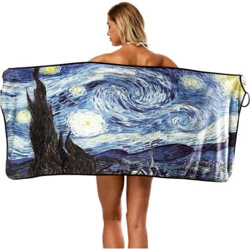 Starry Sky Printed Microfiber Wearable Women Rectangle Absorbent Bath Beach Towel Sunscreen Sexy Sling White Soft Beach Cover