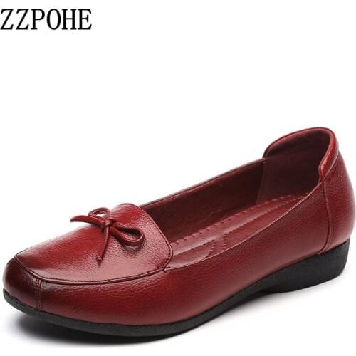 ZZPOHE Women Shoes Spring autumn new Genuine Leather Flat Shoes Woman Fashion soft bottom Single Shoes Womens Casual Work shoes