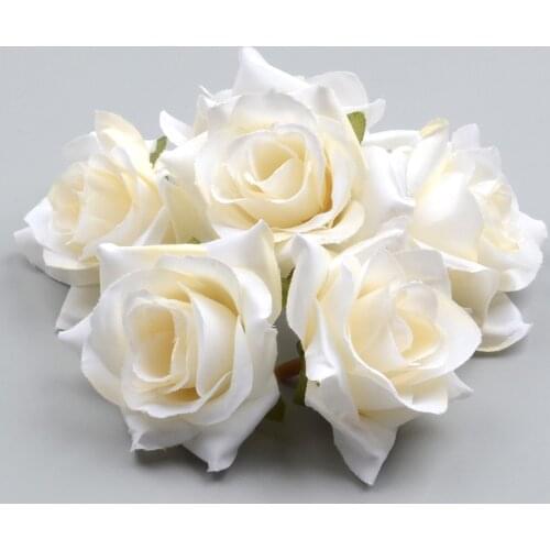 50PCS DIY Artificial White Rose Silk Flowers Head For Home Wedding Party Decoration Wreath Gift Box Scrapbooking Fake Flowers