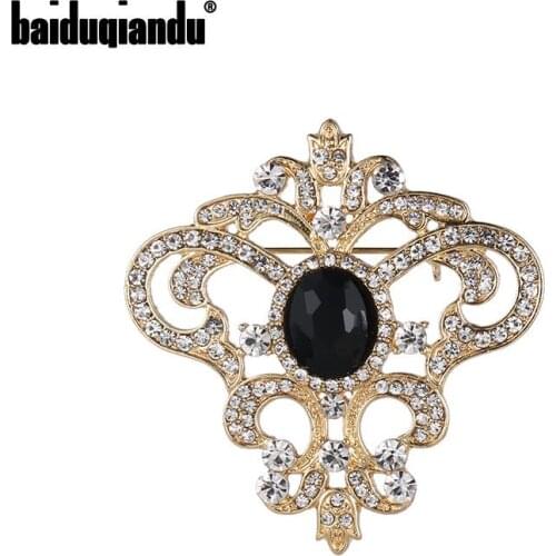 Baiduqiandu 2020 New Arrival Black Crystal and Clear Rhinestones Vintage Style Brooches in Gold Color Plated