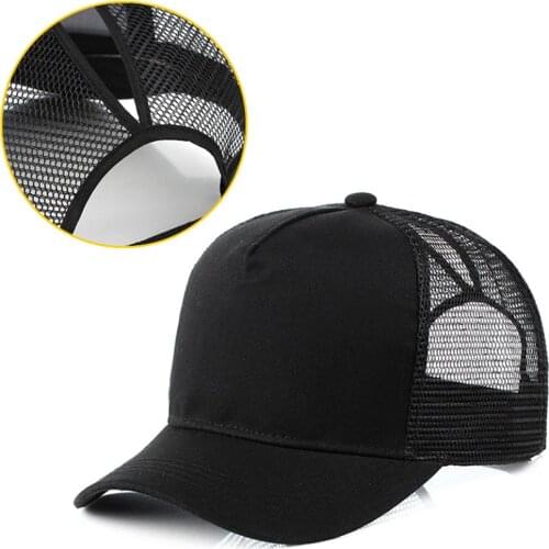 Ponytail Baseball Cap black white cotton Women Mesh Hats Girls Adjustable Snapback Sun Hat Summer Casual Solid men caps