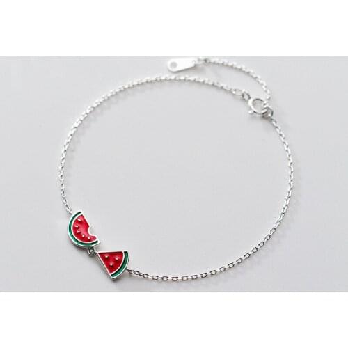 MloveAcc 925 Sterling Silver Cute Watermelon Charm Chain Bracelet for Women Girl Lady Silver S925 Hand Jewelry