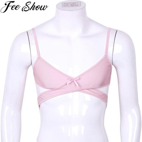 Mens Sissy Bra Tops Lingerie Night Underwear Adjustable Spaghetti Straps Cross Over Back Wire-free No Padded Bra Tops Bralette