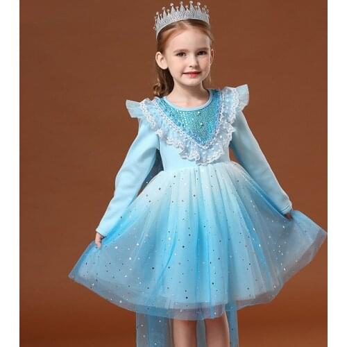 Kids Clothing 2021 New Autumn Girls Mesh Long sleeved Princess Dresses Baby Girl Lace Sequin Dress Childrens Dresses 3-10 Years