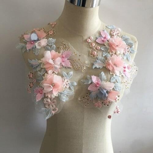 Elegant Flowers Imitation Pearl Lace Collar Embroidery DIY Tulle Lace Collar Decoration Clothes Applique Accessories