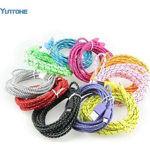 1m/3ft 2M/6ft 3m/10ft Durable Brand New High Quality Braided Wire Micro V8 Cable USB Data Sync Fabric Woven Charger 100pcs/Lot