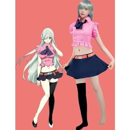 Anime The Seven Deadly Sins Elizabeth Liones Cosplay For Girls Halloween Costumes For Woman Pink Shirt Sexy Uniform