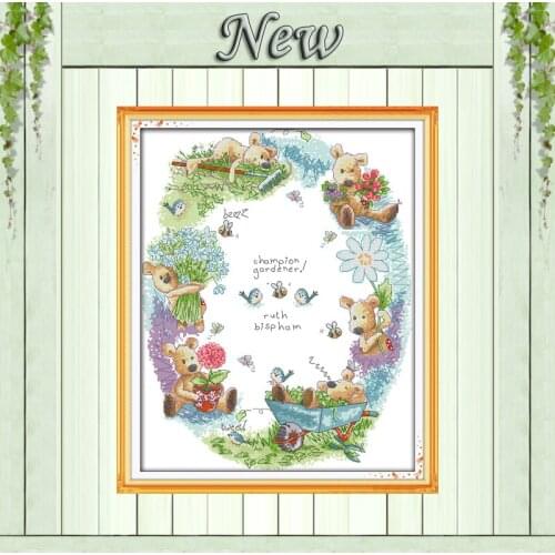 The gardener flowers animal paintings counted print on canvas DMC 14CT 11CT chinese Cross Stitch Needlework Sets Embroidery kits