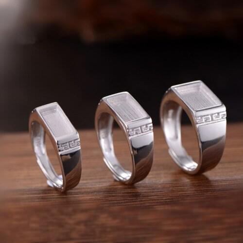 Ring Blank (5x10mm/6x10mm/8x10mm Rectangle Blank) Adjustable Long-Lasting White Gold Plated Sterling Silver Ring Setting R786B