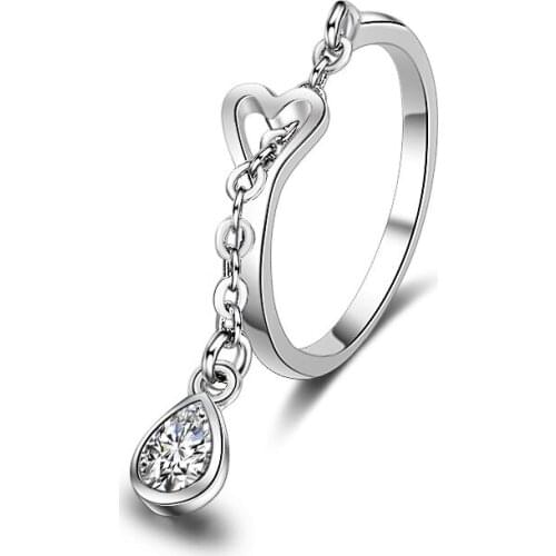 Heart Shape 925 Sterling Silver Rings with Cubic Zirconia Water Drop Finger Rings Anillos Mujer Fashion Open Rings for Women