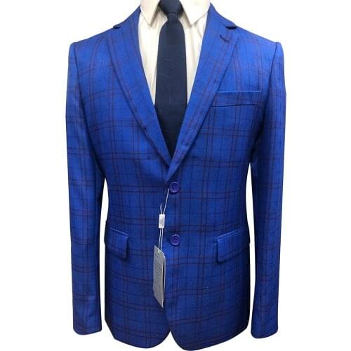 Slim Man Groom Wedding Suit Plaid 2 Piece Tuxedo Male Dress Set Royalblue Jacket+Pants Luxury Classic Checked Party Prom Blazer