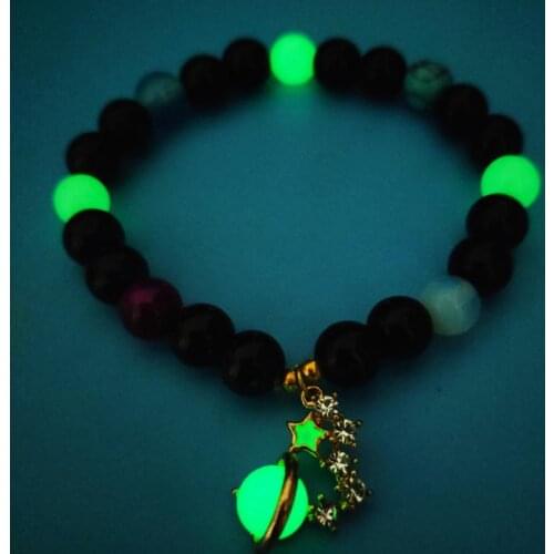 Fashion Men Charm Natural Stone Bead Bracelet Charm Glow In The Dark Women Elastic Bracelet Luminous Fluorescence Jewelry