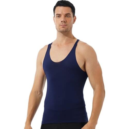 Men Solid Color Casual Sport Tank Tops Stretchy Undershirt Workout Fitness Shirts Tops Sleeveless Round Neck Leotard Vest Tops