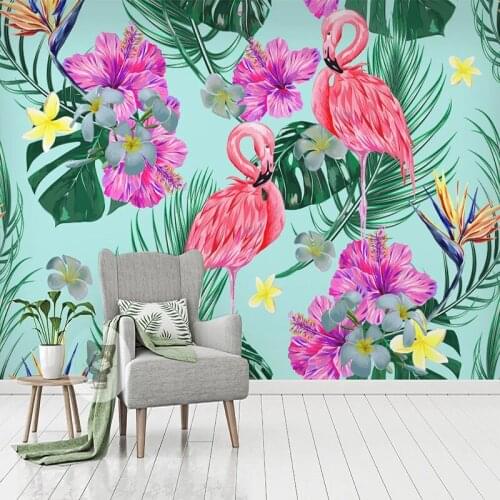 Custom Any Size Mural Wallpaper 3D Flamingo Flowers Plants Tropical Rain Forest Fresco Living Room TV Sofa Bedroom Wall Painting