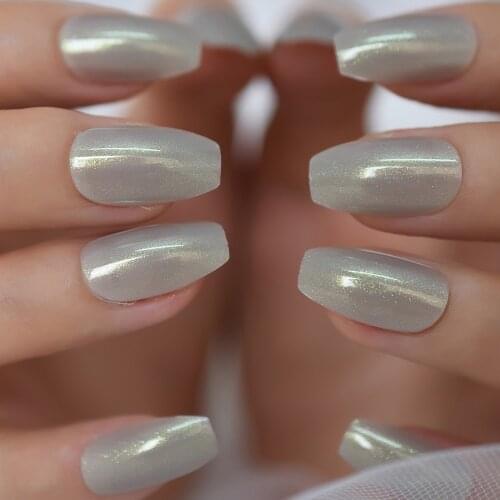 Fake Nail Full Cover Holo Press On Nails Coffin Medium Short Glitter False Artificial Acrylic Nail Tips Manicure Salon Home DIY