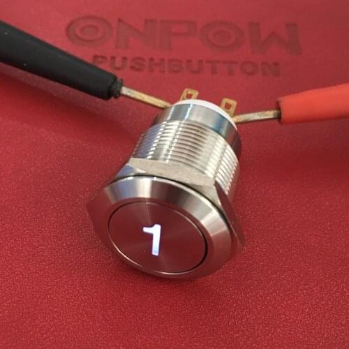 Onpow 19mm Momentary number ONE symbol illuminated Stainless Steel Waterproof Push button Switch (LAS1GQ-11D/W/12V/S/) CE, RoHS