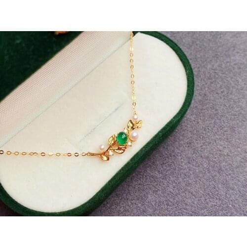 JHY Solid 18K Yellow Gold 4.8mm Nature Green Emerald Gemstones Pendants Necklaces for Women Fine Jewelry for Women Gifts