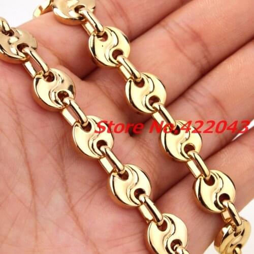 7"-40" Vintage Link 10mm Coffee Bean Necklace Stainless Steel For Men Gold color Popular Boyfriend Gift, New Design