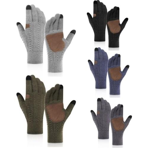 Mens Winter Knitted Touchscreen Gloves Thermal Warm Thick Faux Fleece Lining Anti-Slip Palm Outdoor Driving Mittens
