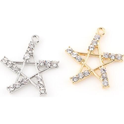 20Pcs/lot Clear Golden Crystal Five-pointed Star Pendant Charms Fit DIY Handmade Bracelet Necklace Jewelry
