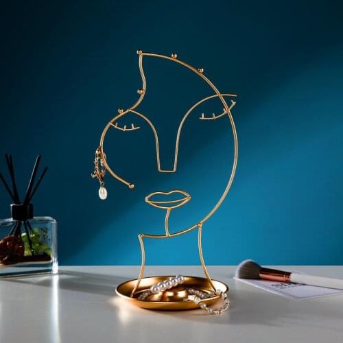 Jewelry Rack Storage Organizer Tray Jewelry Case Home Decoration Golden Face Room Decoration Earrings Necklace Display Stand